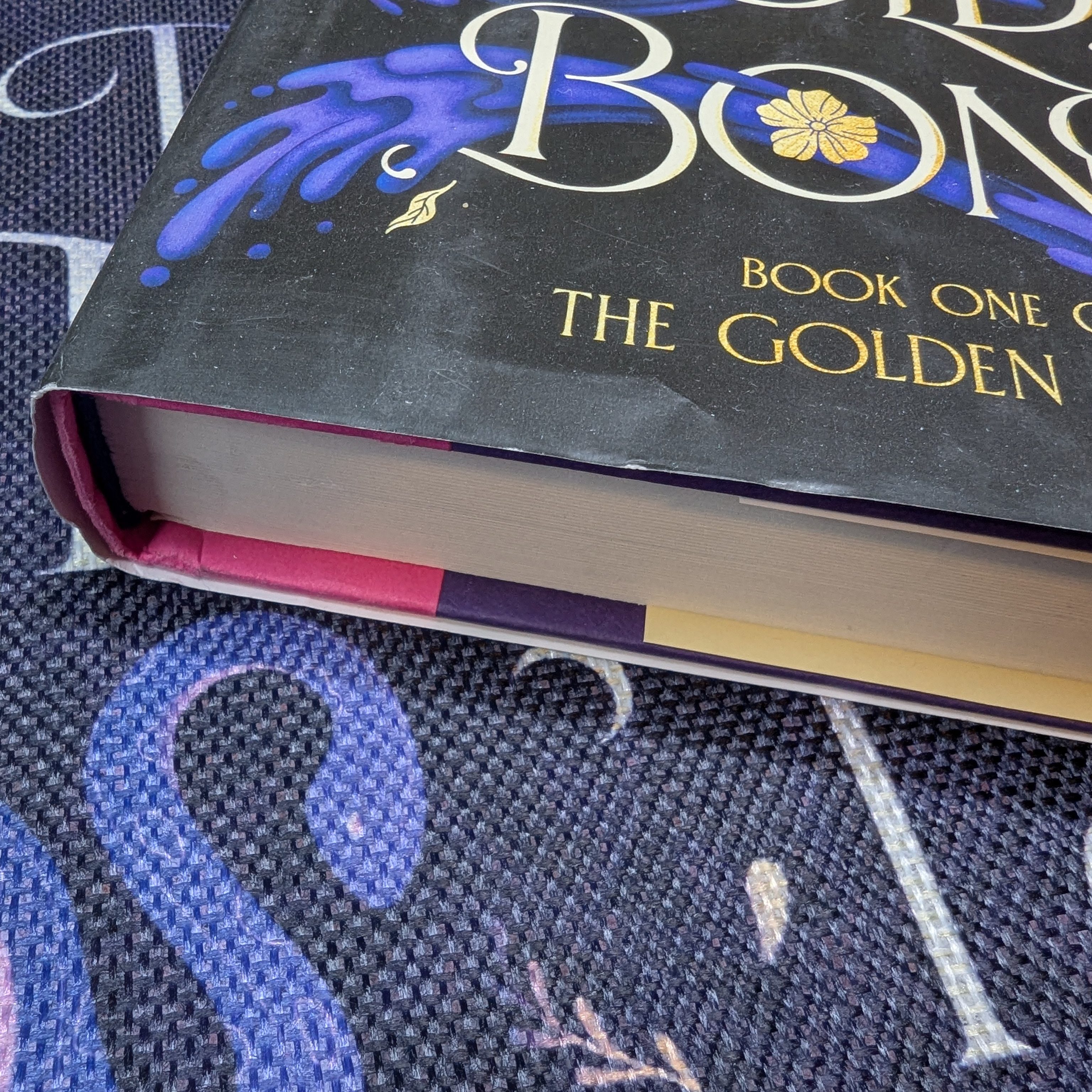 Photograph shows the slight damage to the dust jacket of the book A River of Golden Bones.